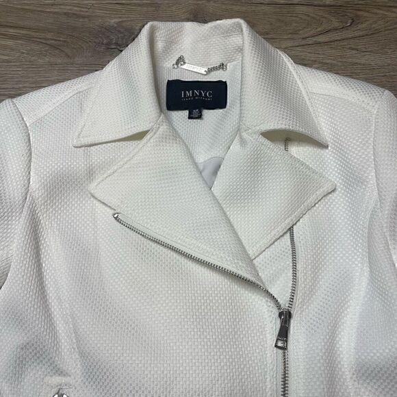 IMNYC Isaac Mizrahi White Jacket Size Small Full Zip Collared Motorcycle Texture - Picture 3 of 12